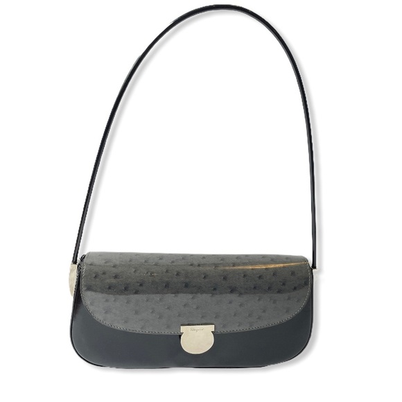 Salvatore Ferragamo Handbags - Salvatore Ferragamo Purse Patent Leather Gray Black